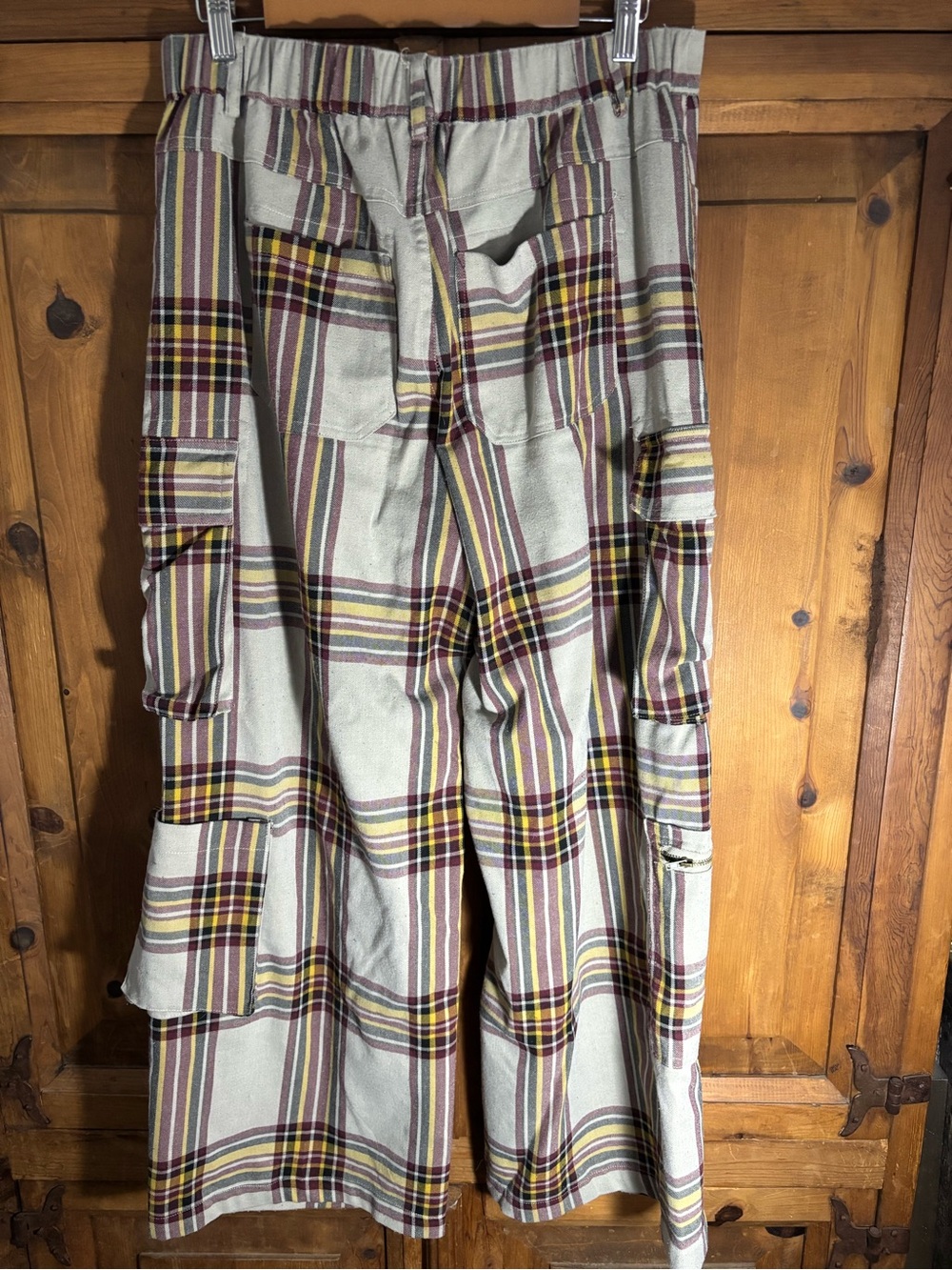 Urban Outfitters Plaid Cargo Pants in Tan, Maroon, Yellow